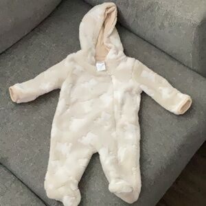Cream Hooded Footie One Piece with Plush Material